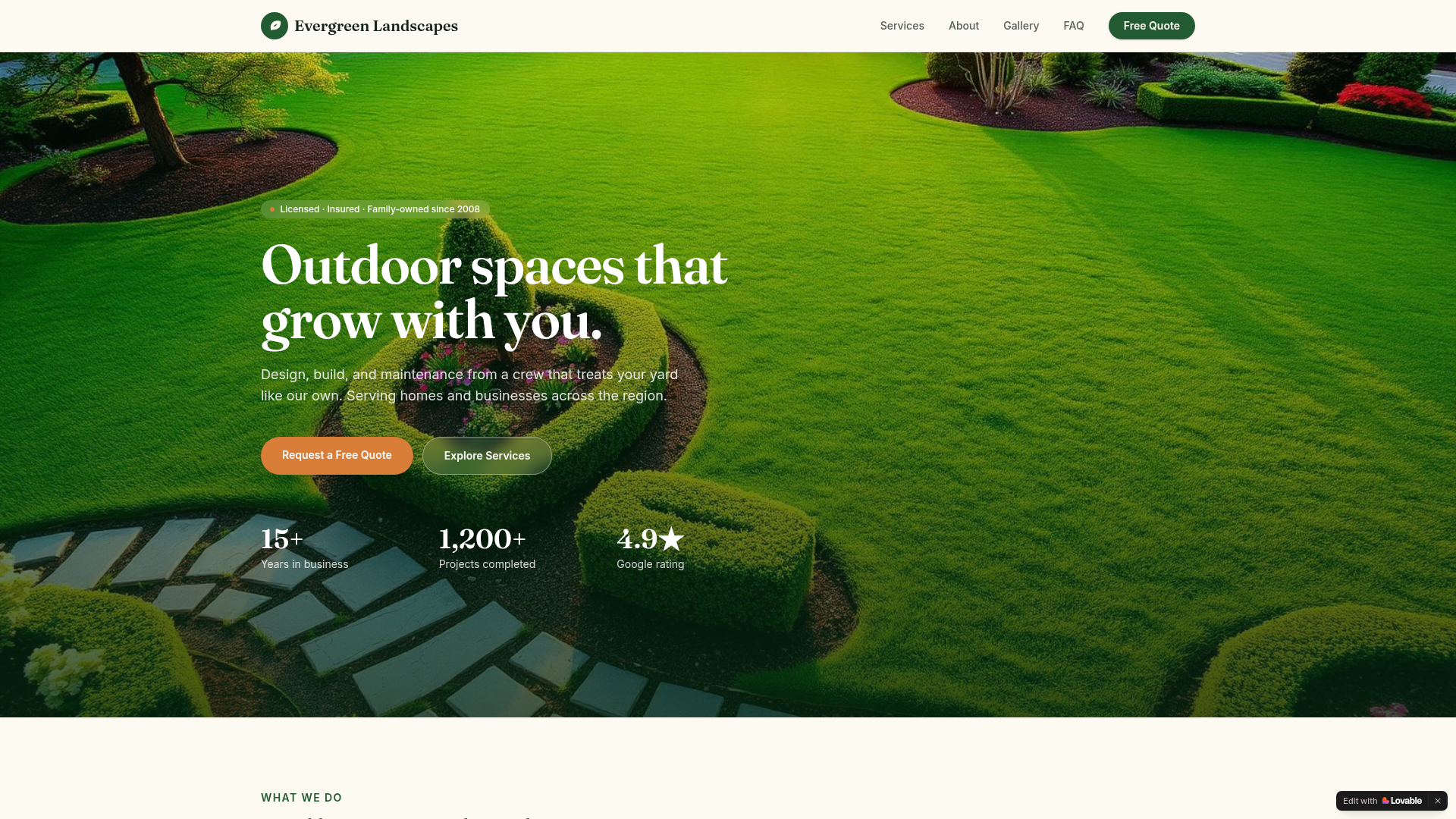Evergreen Landscapes website preview