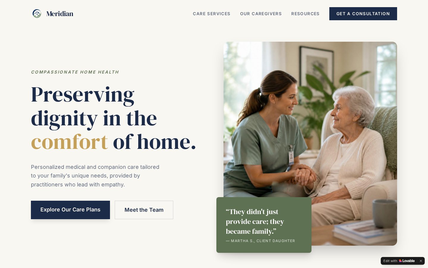 Meridian Home Care website preview